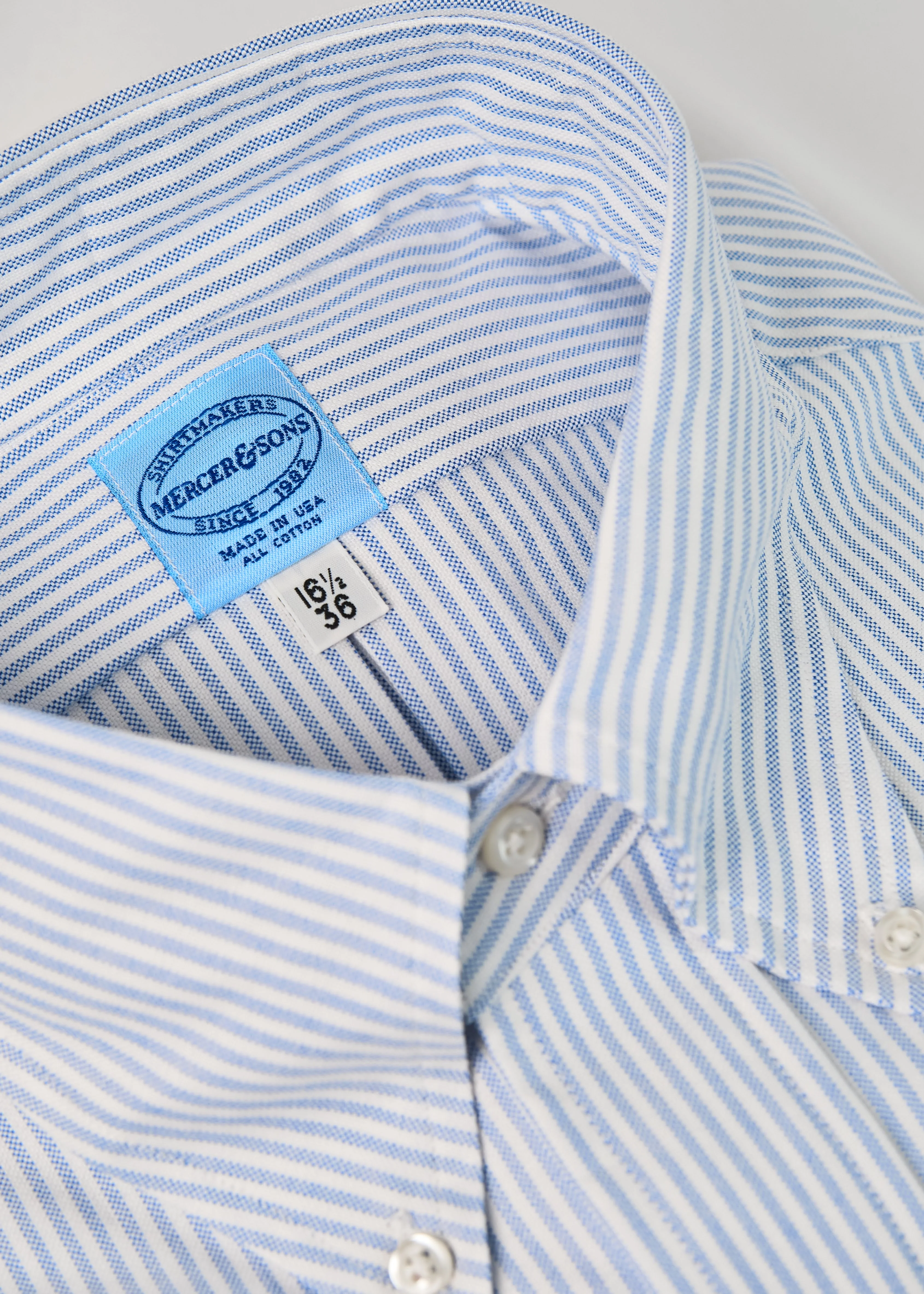 Skye Blue & White University Stripe 100% Pima Cotton Oxford - Image 4
